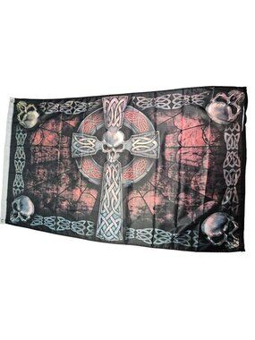 Celtic Skull Cross Flag With Red & Black Background 3x5' 2007 Good Sports Inc Du